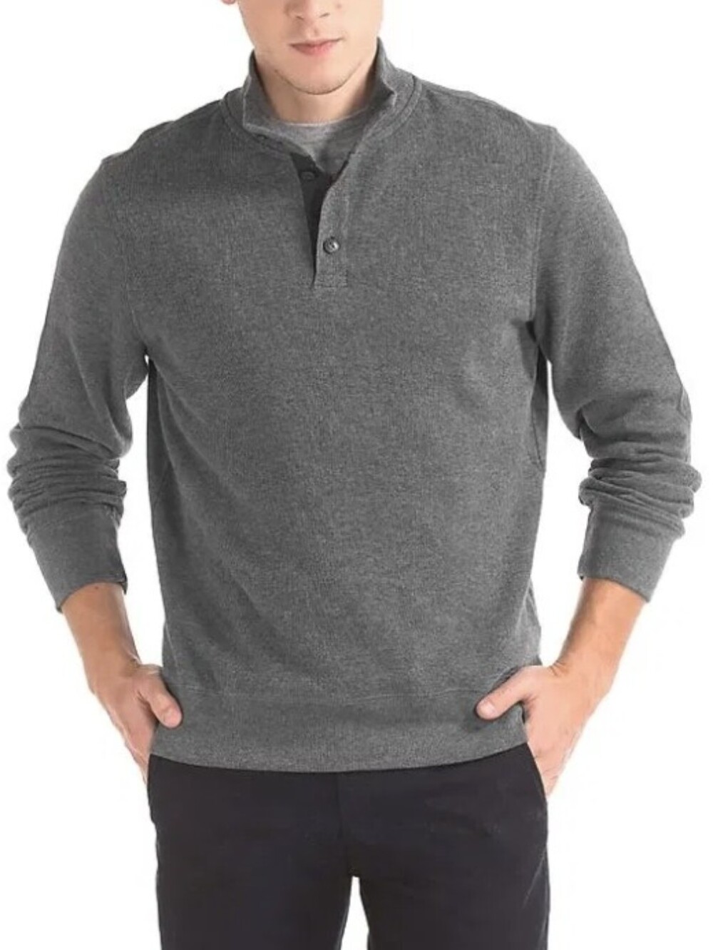 GAP Grey French rib-knit mockneck henley